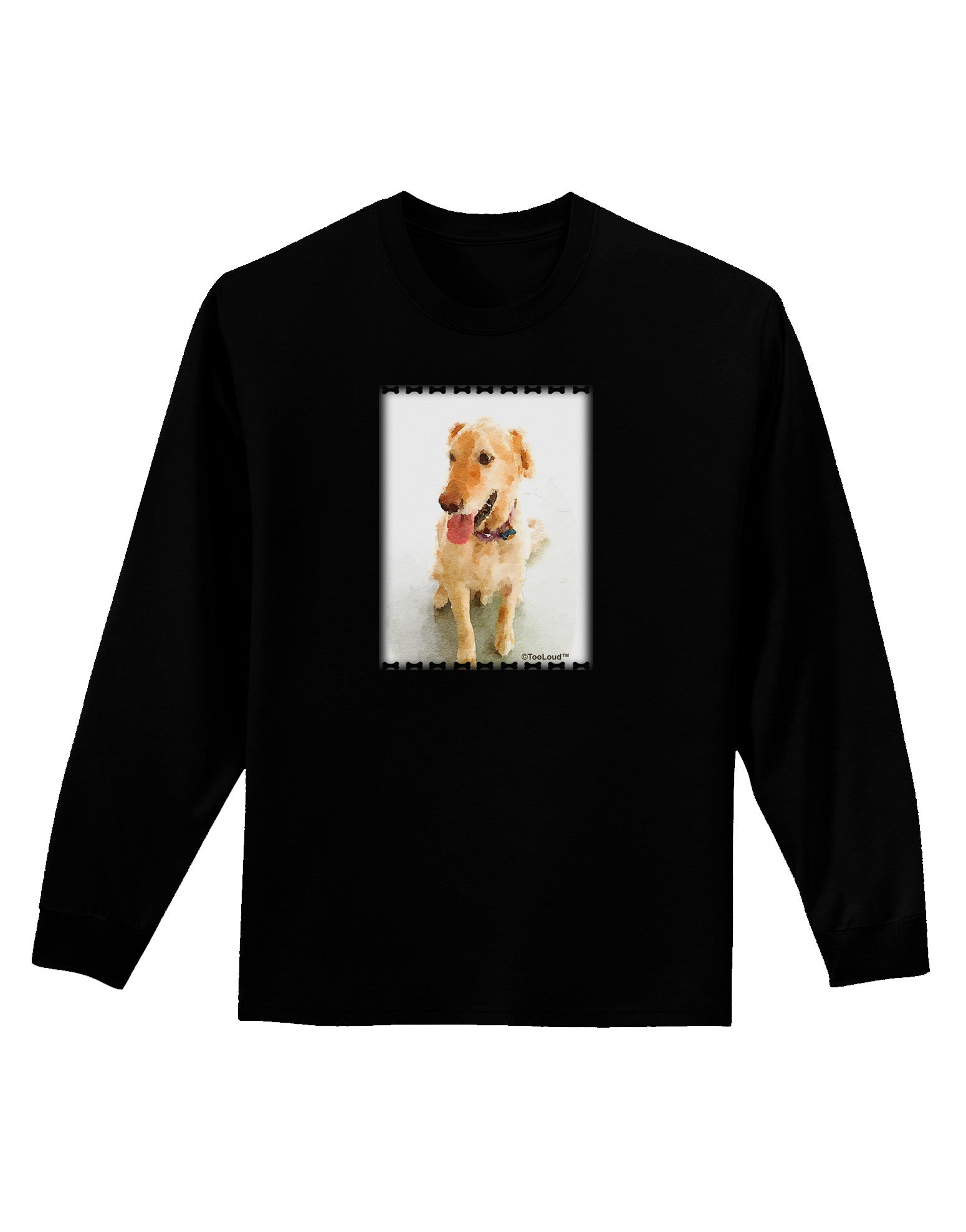 Golden Retriever Watercolor Adult Long Sleeve Dark T-Shirt-TooLoud-Black-Small-Davson Sales