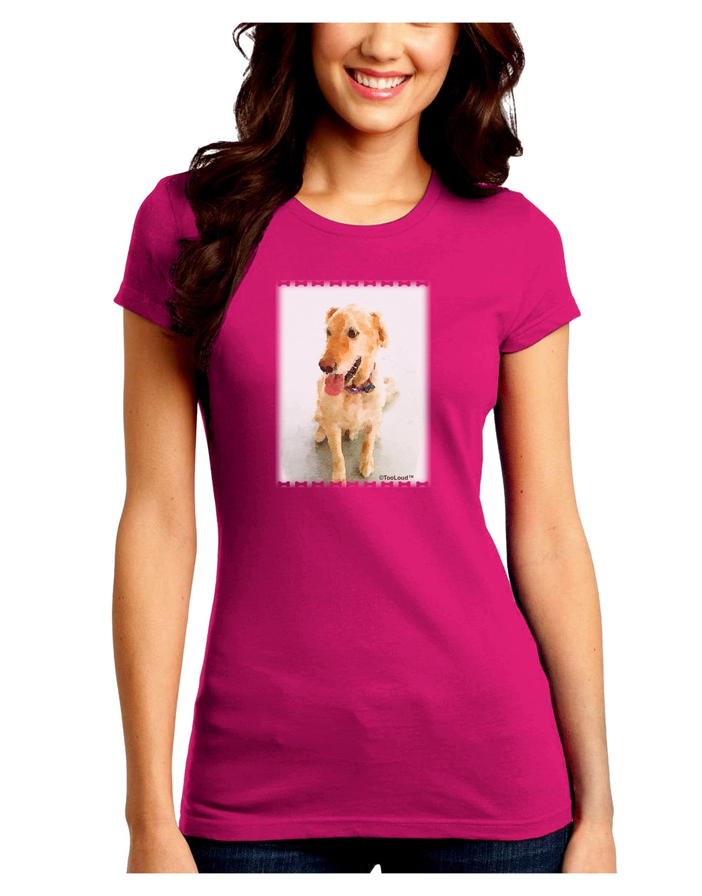 Golden Retriever Watercolor Juniors Crew Dark T-Shirt-T-Shirts Juniors Tops-TooLoud-Hot-Pink-Juniors Fitted Small-Davson Sales