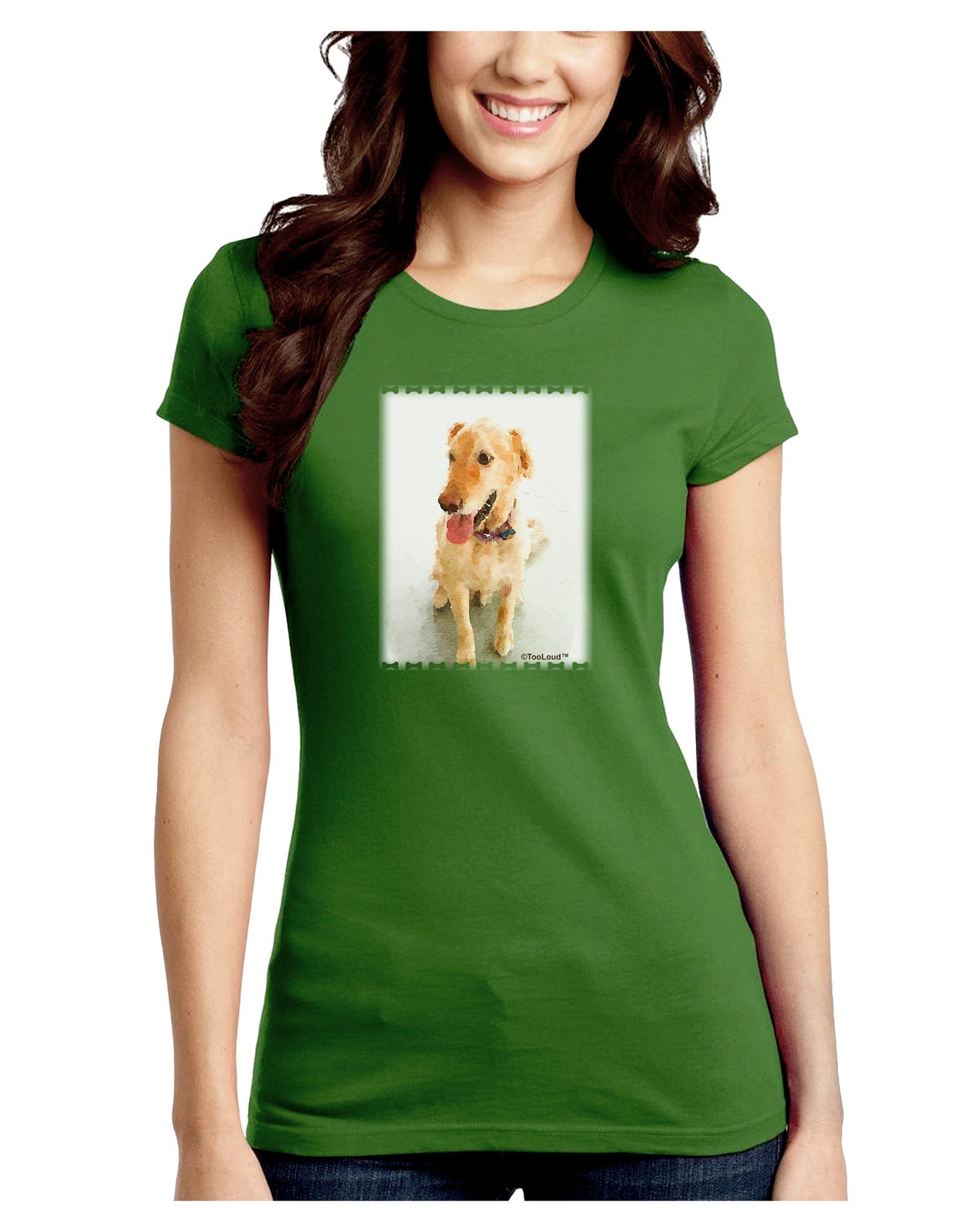 Golden Retriever Watercolor Juniors Crew Dark T-Shirt-T-Shirts Juniors Tops-TooLoud-Kiwi-Green-Juniors Fitted Small-Davson Sales