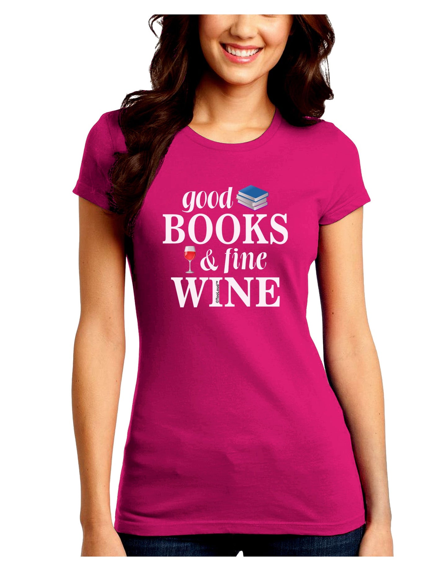 Good Books and Fine Wine Juniors Petite Crew Dark T-Shirt-T-Shirts Juniors Tops-TooLoud-Hot-Pink-Juniors Fitted Small-Davson Sales