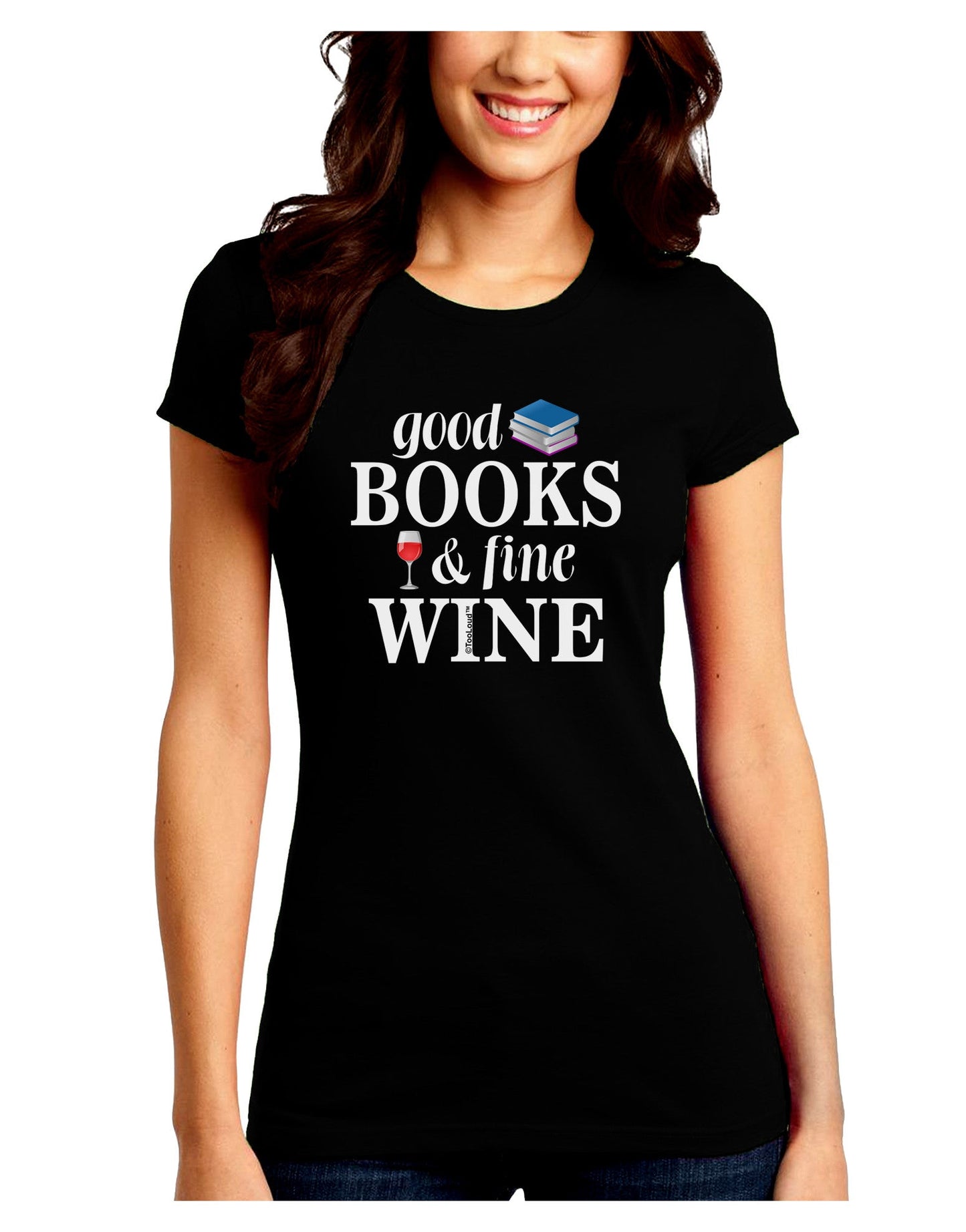 Good Books and Fine Wine Juniors Petite Crew Dark T-Shirt-T-Shirts Juniors Tops-TooLoud-Black-Juniors Fitted Small-Davson Sales