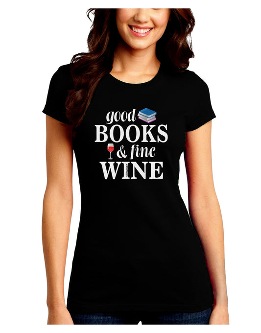 Good Books and Fine Wine Juniors Petite Crew Dark T-Shirt-T-Shirts Juniors Tops-TooLoud-Black-Juniors Fitted Small-Davson Sales