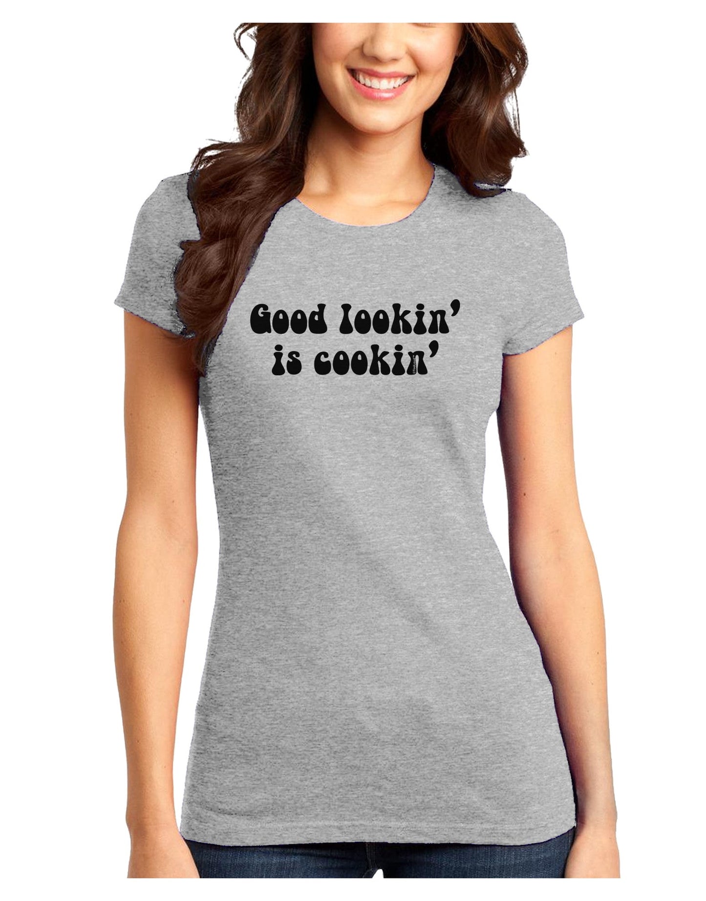 Good Lookin' Is Cookin' - Text Juniors T-Shirt-Womens Juniors T-Shirt-TooLoud-Ash-Gray-Juniors Fitted X-Small-Davson Sales