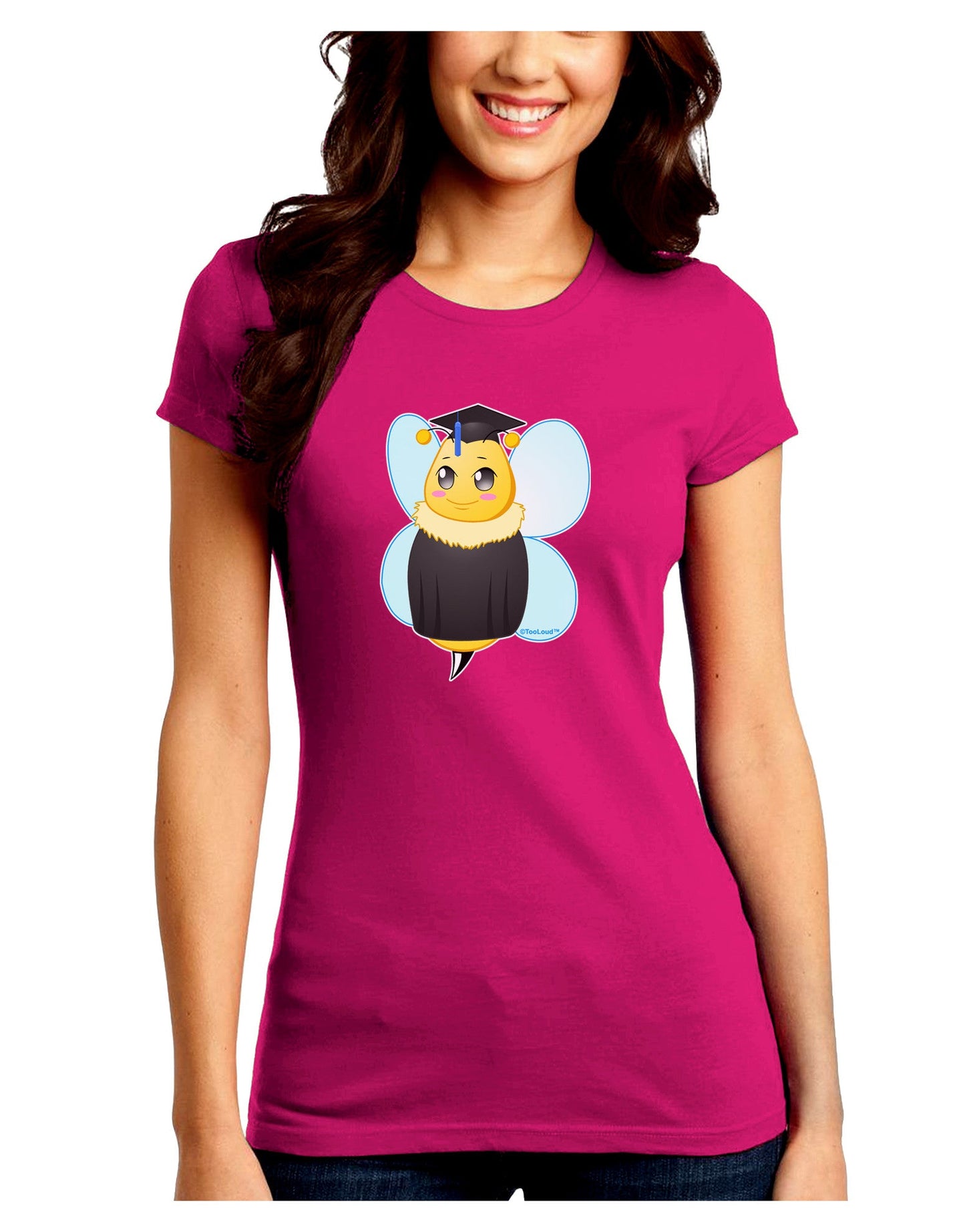 Graduation Bee Juniors Petite Crew Dark T-Shirt-T-Shirts Juniors Tops-TooLoud-Hot-Pink-Juniors Fitted Small-Davson Sales