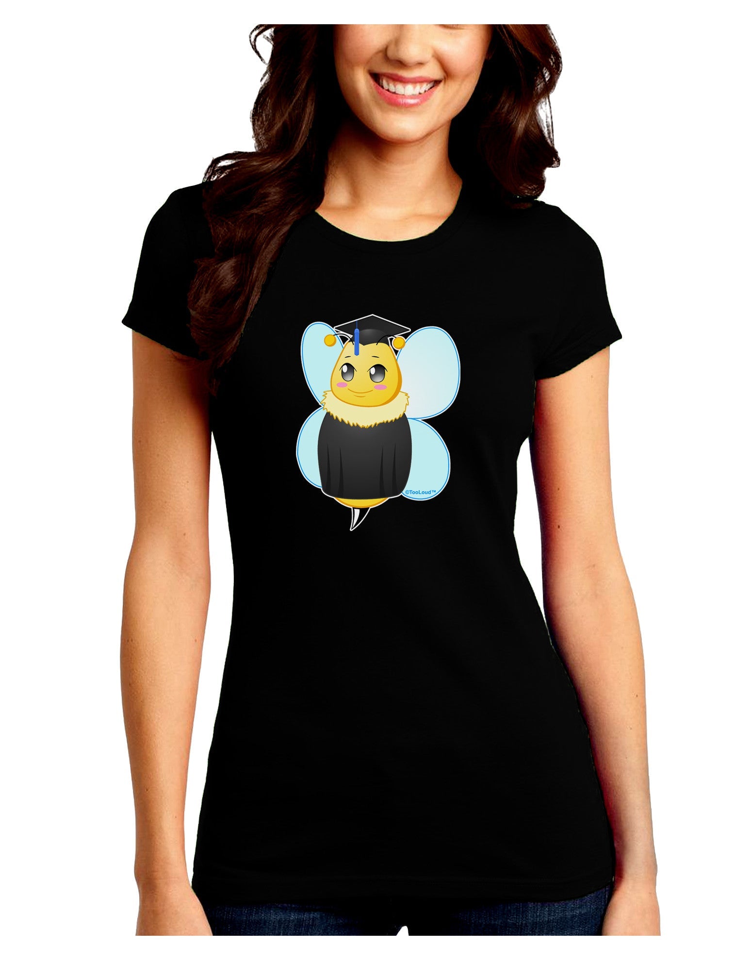 Graduation Bee Juniors Petite Crew Dark T-Shirt-T-Shirts Juniors Tops-TooLoud-Black-Juniors Fitted Small-Davson Sales