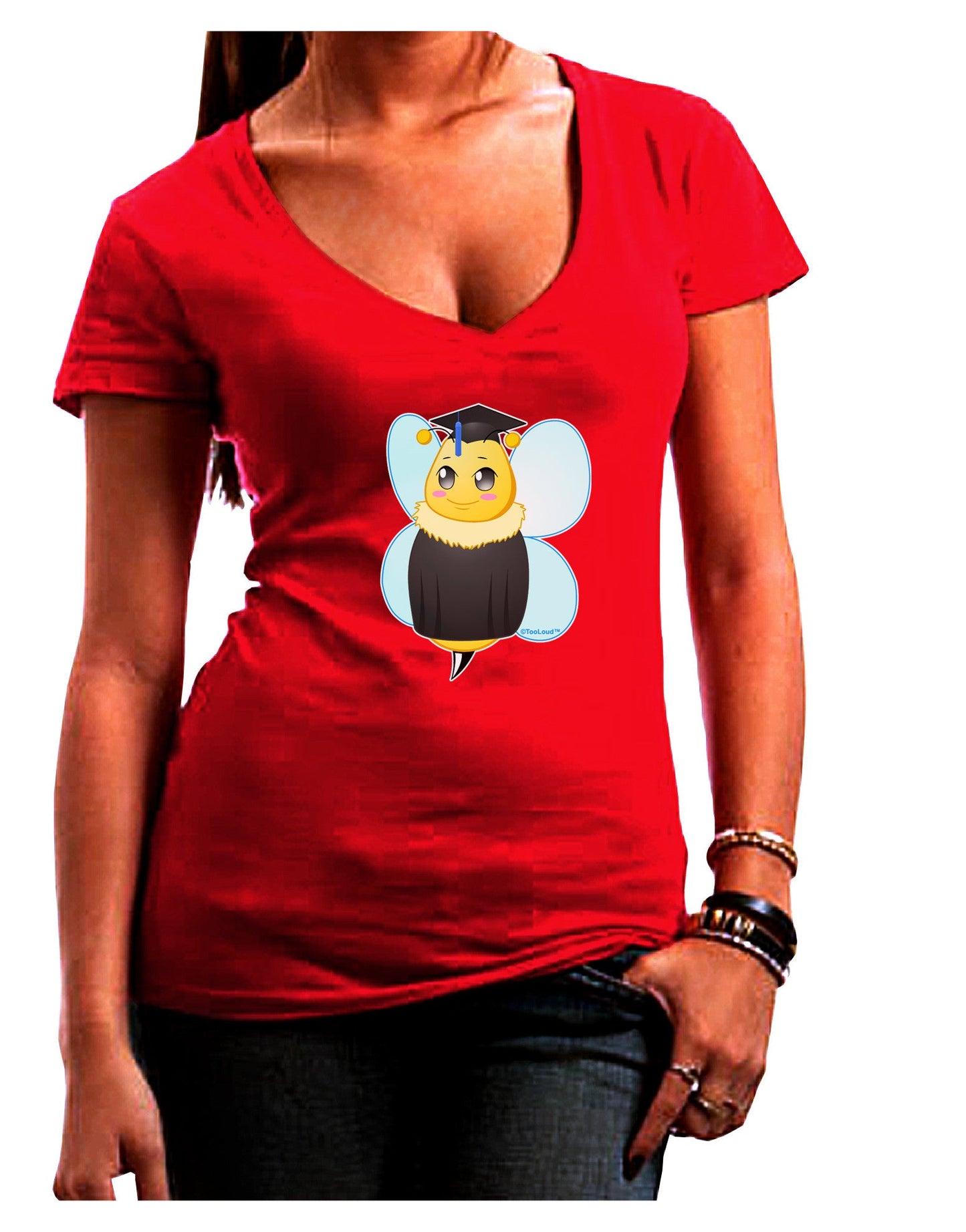 Graduation Bee Womens V-Neck Dark T-Shirt-Womens V-Neck T-Shirts-TooLoud-Red-Juniors Fitted Small-Davson Sales