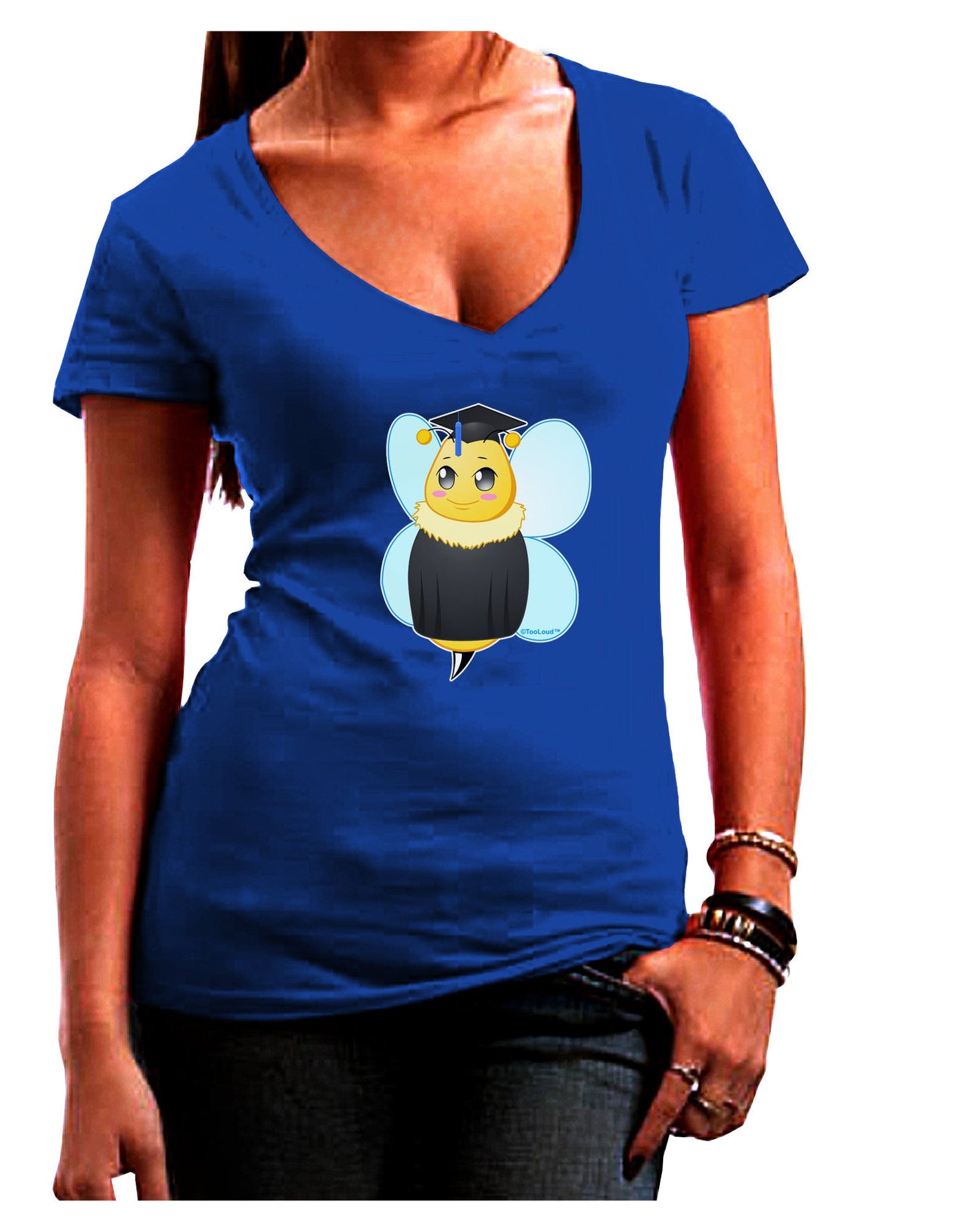 Graduation Bee Womens V-Neck Dark T-Shirt-Womens V-Neck T-Shirts-TooLoud-Royal-Blue-Juniors Fitted Small-Davson Sales