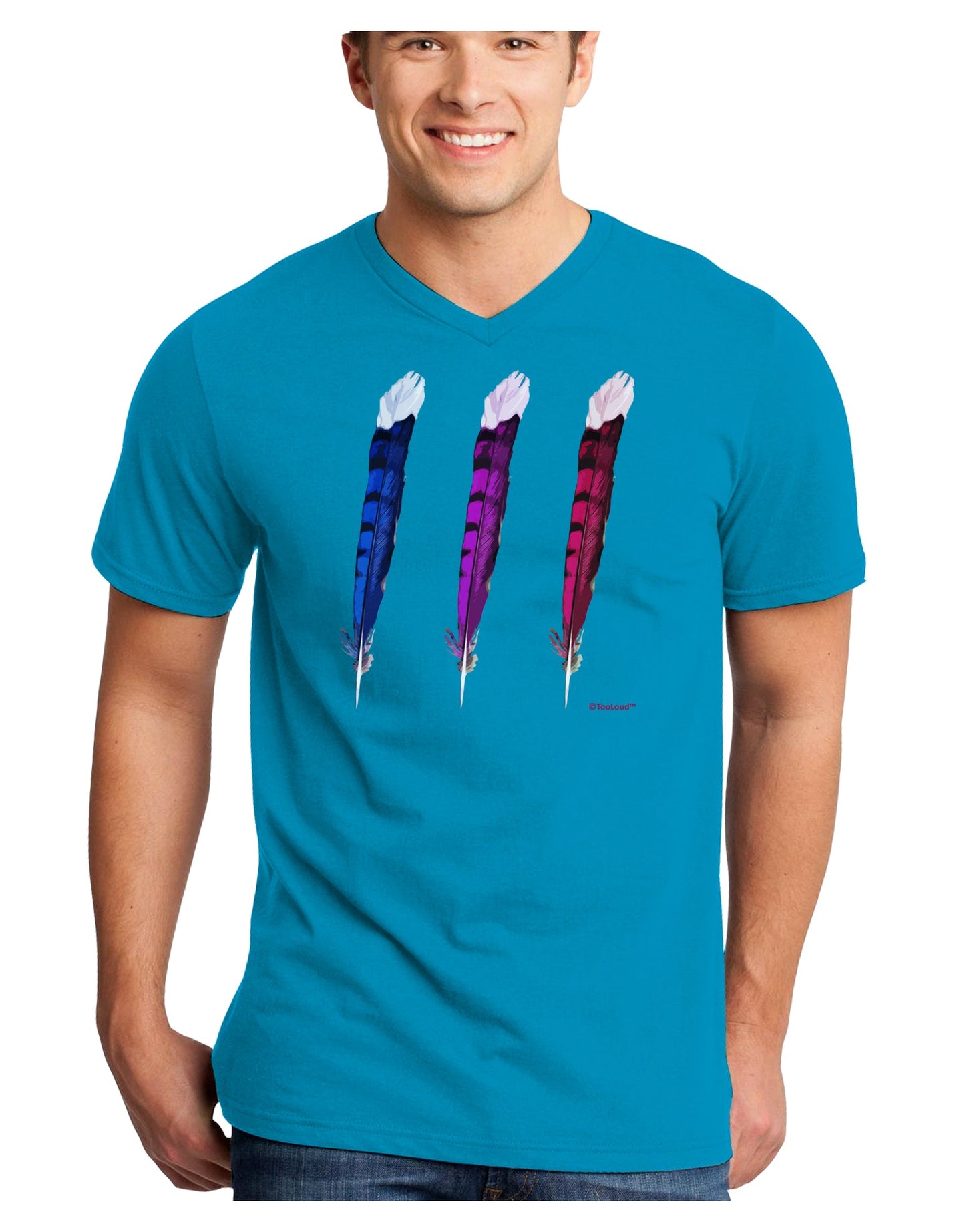 Graphic Feather Design - Feather Trio Adult Dark V-Neck T-Shirt by TooLoud-Mens V-Neck T-Shirt-TooLoud-Turquoise-Small-Davson Sales
