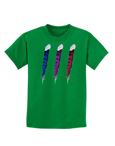 Graphic Feather Design - Feather Trio Childrens Dark T-Shirt by TooLoud-Childrens T-Shirt-TooLoud-Kelly-Green-X-Small-Davson Sales