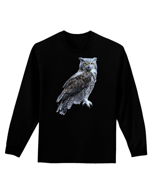 Great Horned Owl Photo Adult Long Sleeve Dark T-Shirt-TooLoud-Black-Small-Davson Sales