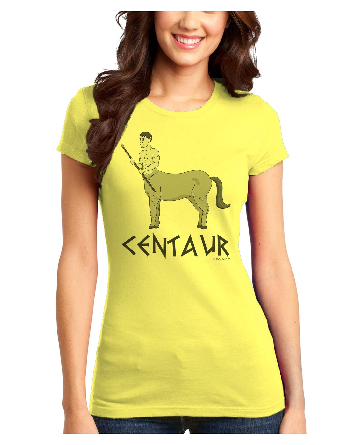 Greek Mythology Centaur Design - Grayscale - Text Juniors T-Shirt by TooLoud-Womens Juniors T-Shirt-TooLoud-Yellow-Juniors Fitted X-Small-Davson Sales