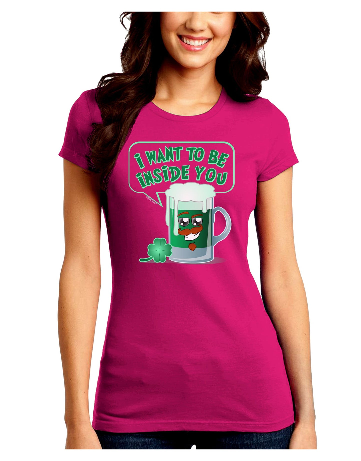 Green Beer - Inside You Juniors Petite Crew Dark T-Shirt-T-Shirts Juniors Tops-TooLoud-Hot-Pink-Juniors Fitted Small-Davson Sales