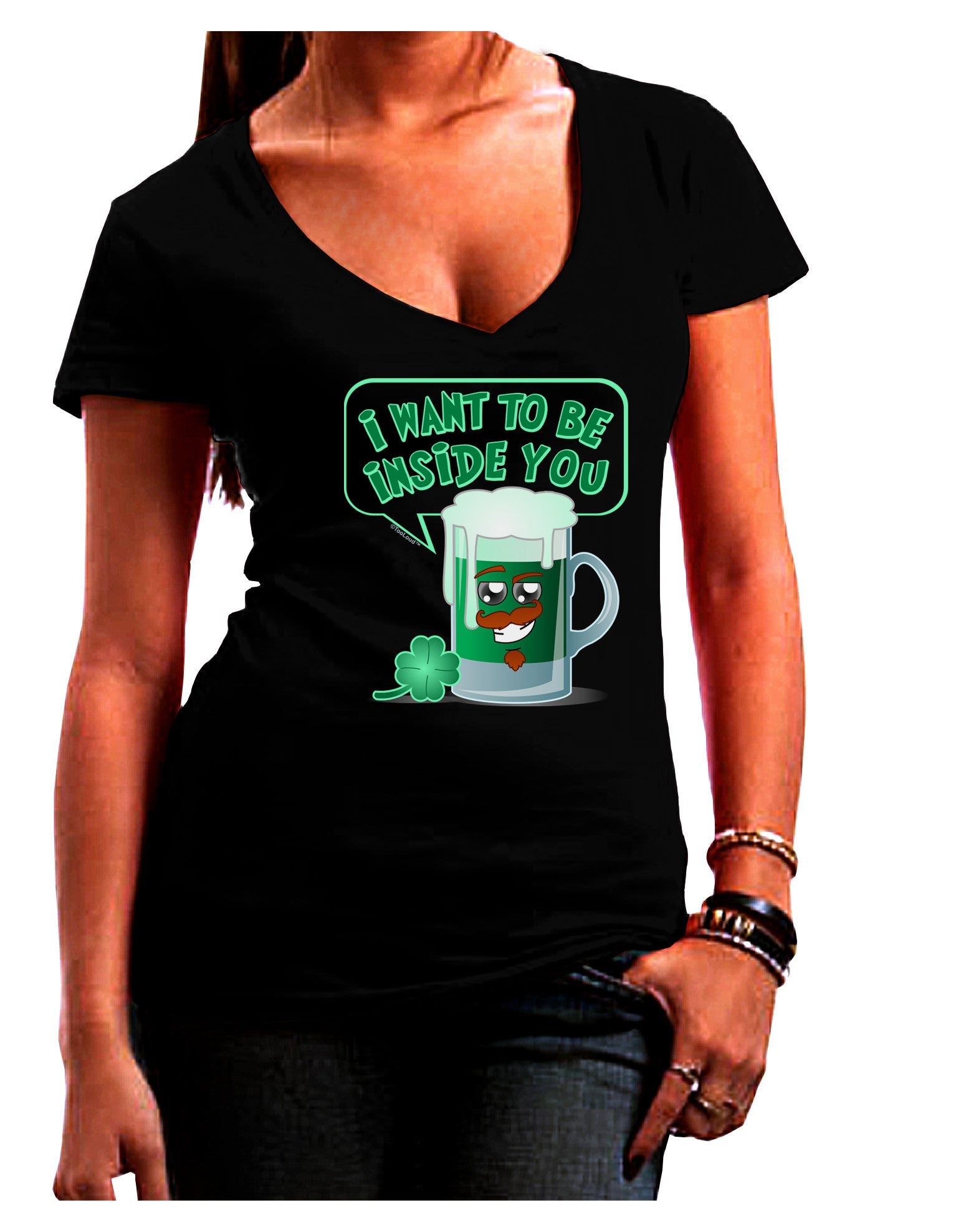 Green Beer - Inside You Womens V-Neck Dark T-Shirt-Womens V-Neck T-Shirts-TooLoud-Black-Juniors Fitted Small-Davson Sales