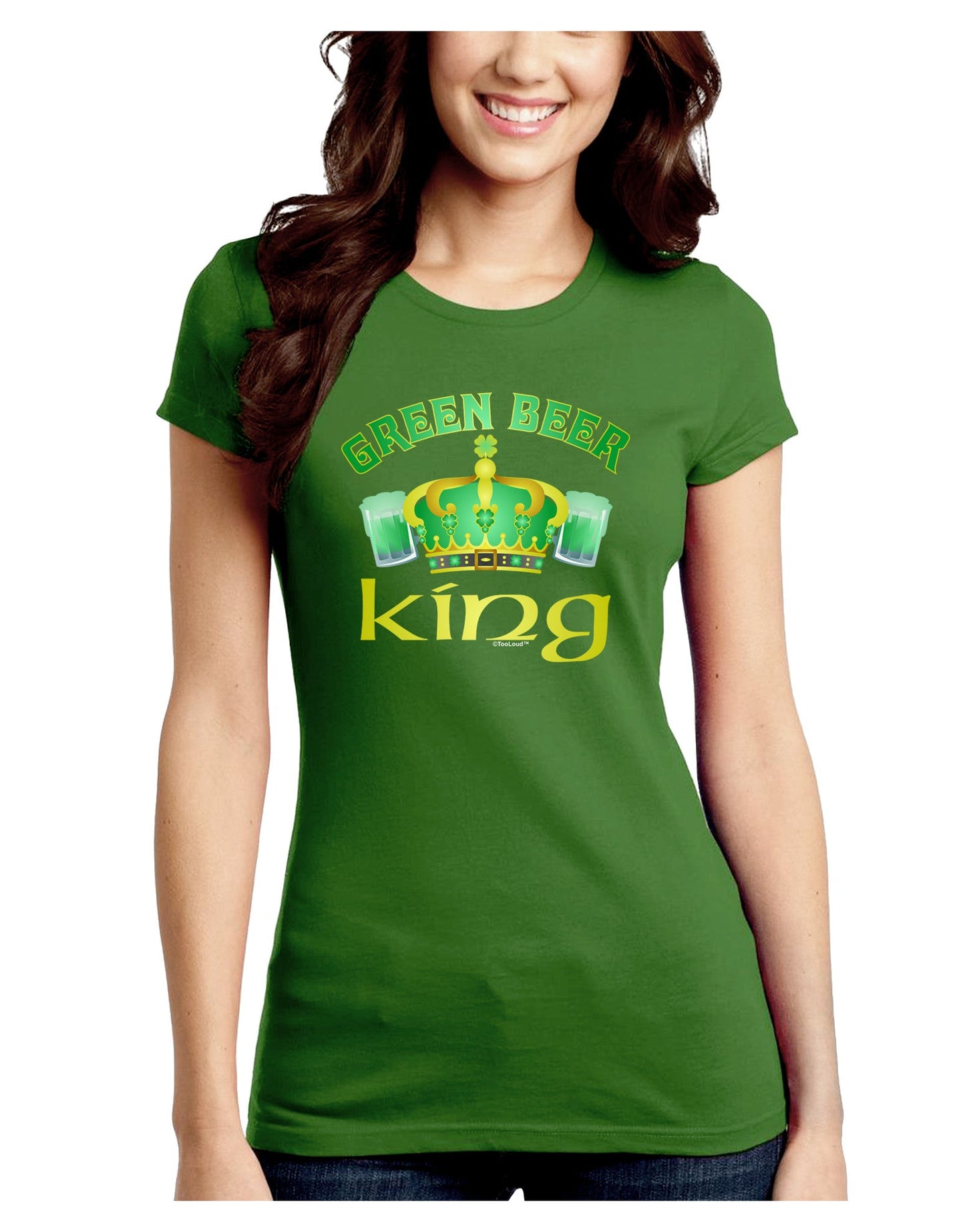Green Beer King Juniors Petite Crew Dark T-Shirt-T-Shirts Juniors Tops-TooLoud-Kiwi-Green-Juniors Fitted Small-Davson Sales