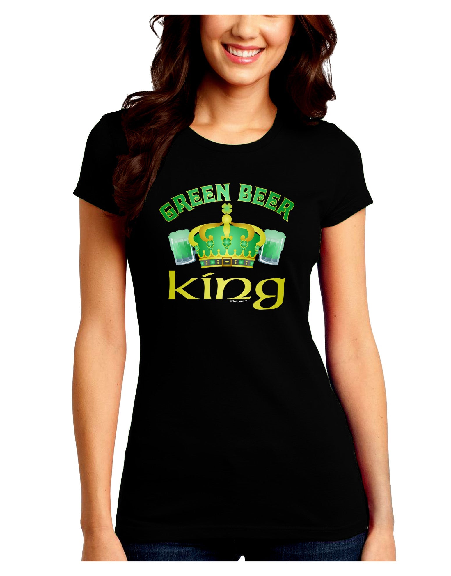 Green Beer King Juniors Petite Crew Dark T-Shirt-T-Shirts Juniors Tops-TooLoud-Black-Juniors Fitted Small-Davson Sales