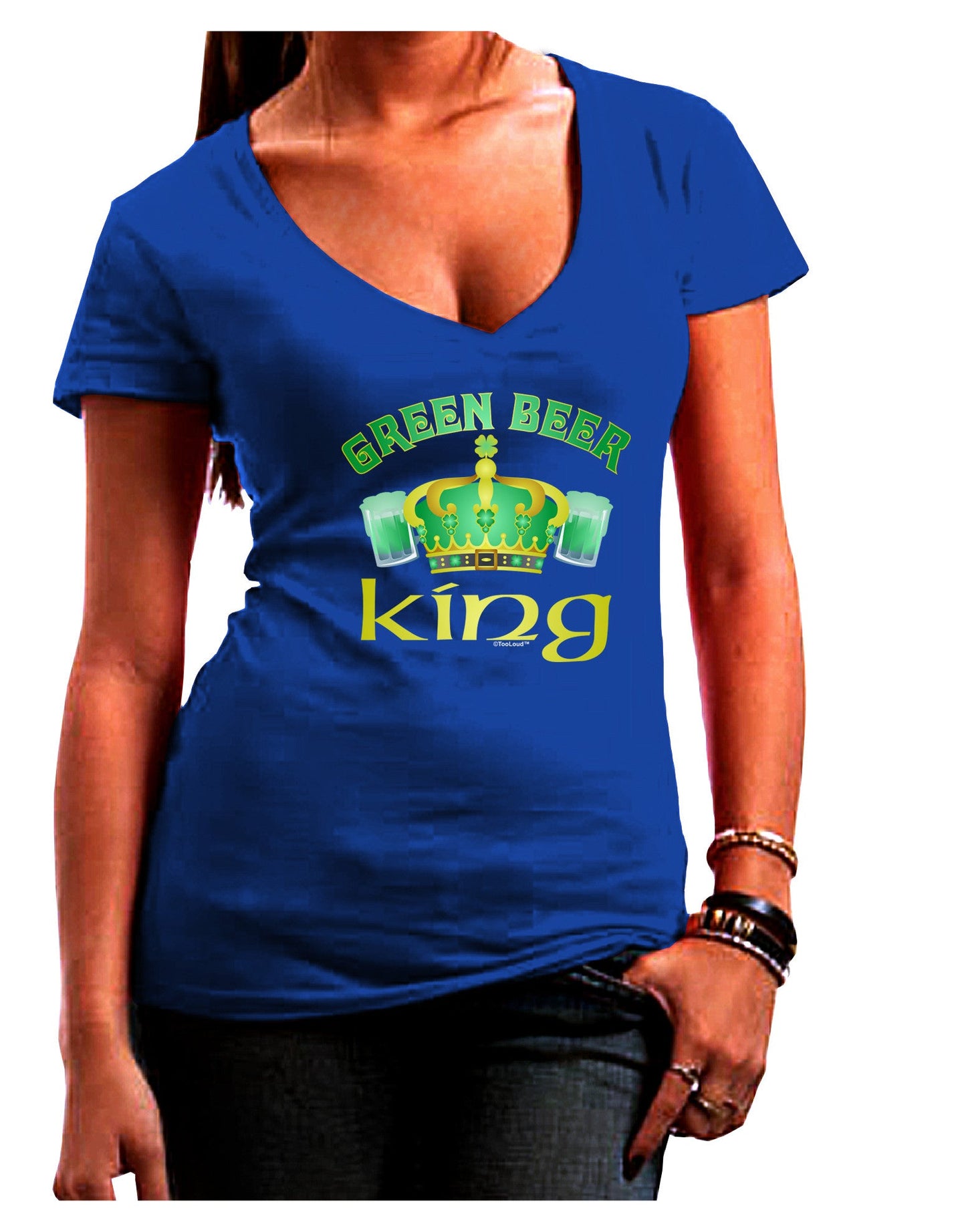 Green Beer King Womens V-Neck Dark T-Shirt-Womens V-Neck T-Shirts-TooLoud-Royal-Blue-Juniors Fitted Small-Davson Sales