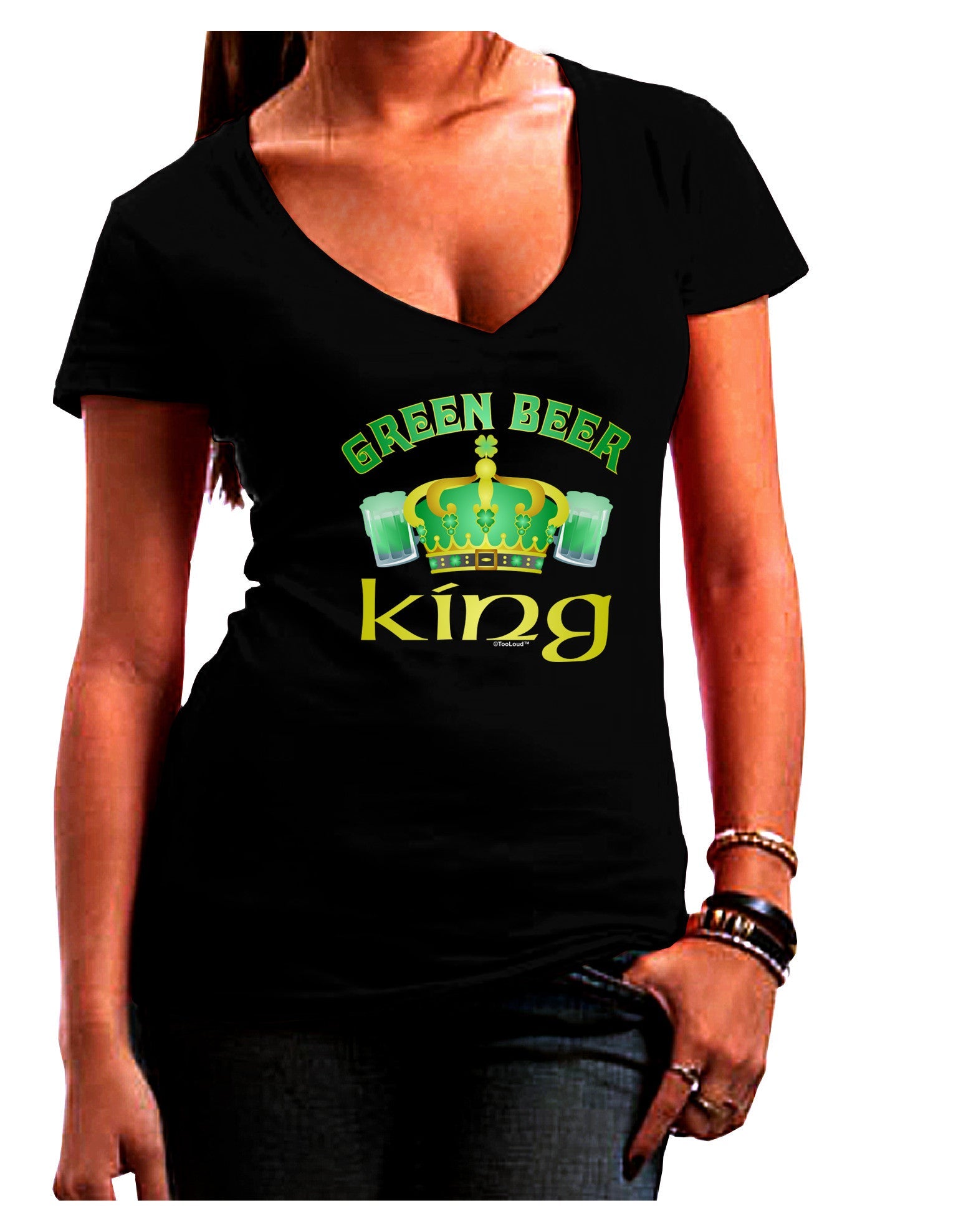 Green Beer King Womens V-Neck Dark T-Shirt-Womens V-Neck T-Shirts-TooLoud-Black-Juniors Fitted Small-Davson Sales
