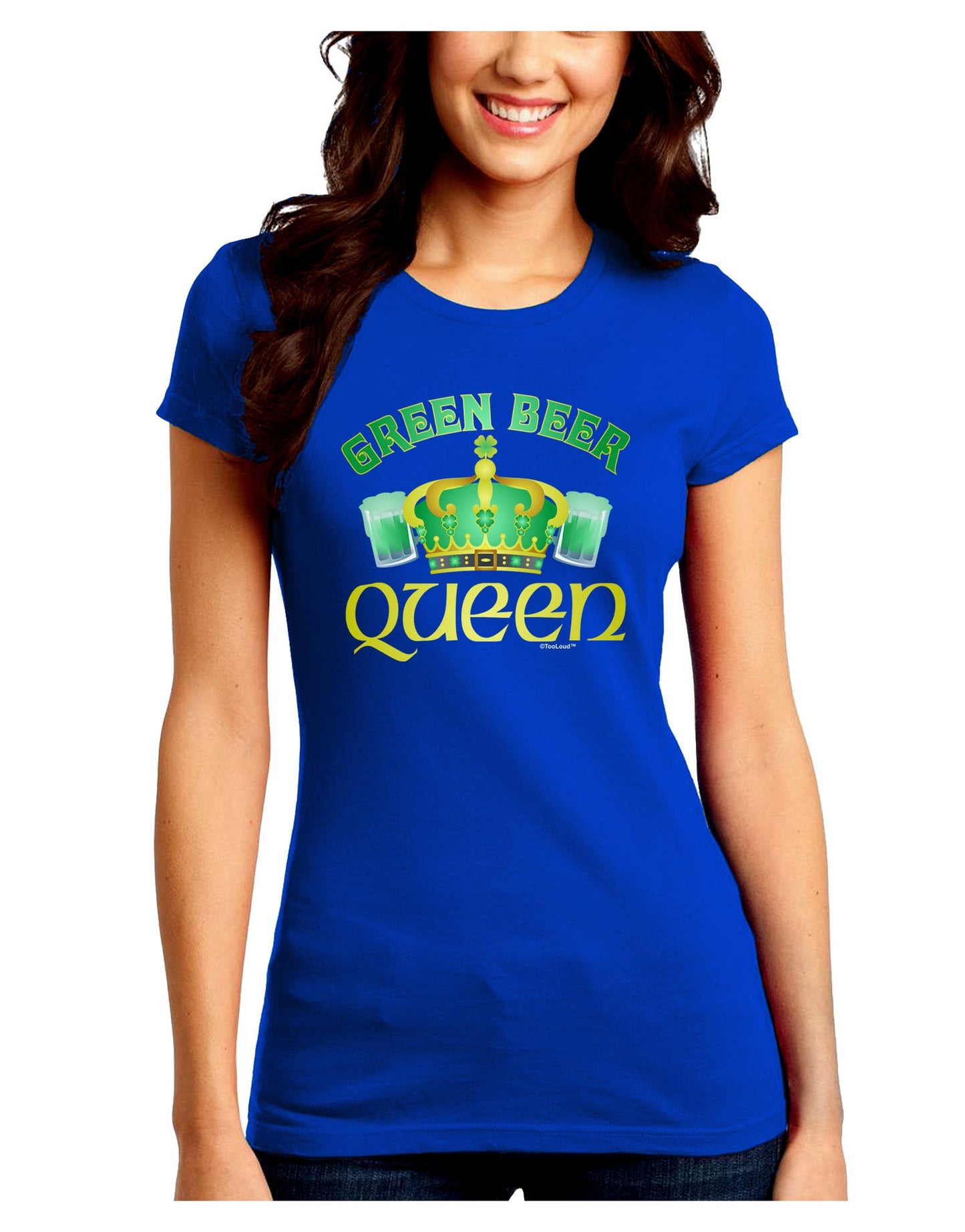 Green Beer Queen Juniors Petite Crew Dark T-Shirt-T-Shirts Juniors Tops-TooLoud-Royal-Blue-Juniors Fitted Small-Davson Sales