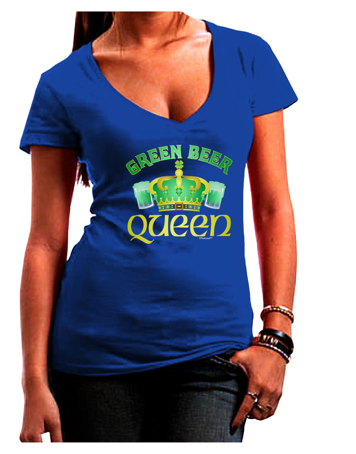 Green Beer Queen Womens V-Neck Dark T-Shirt-Womens V-Neck T-Shirts-TooLoud-Royal-Blue-Juniors Fitted Small-Davson Sales