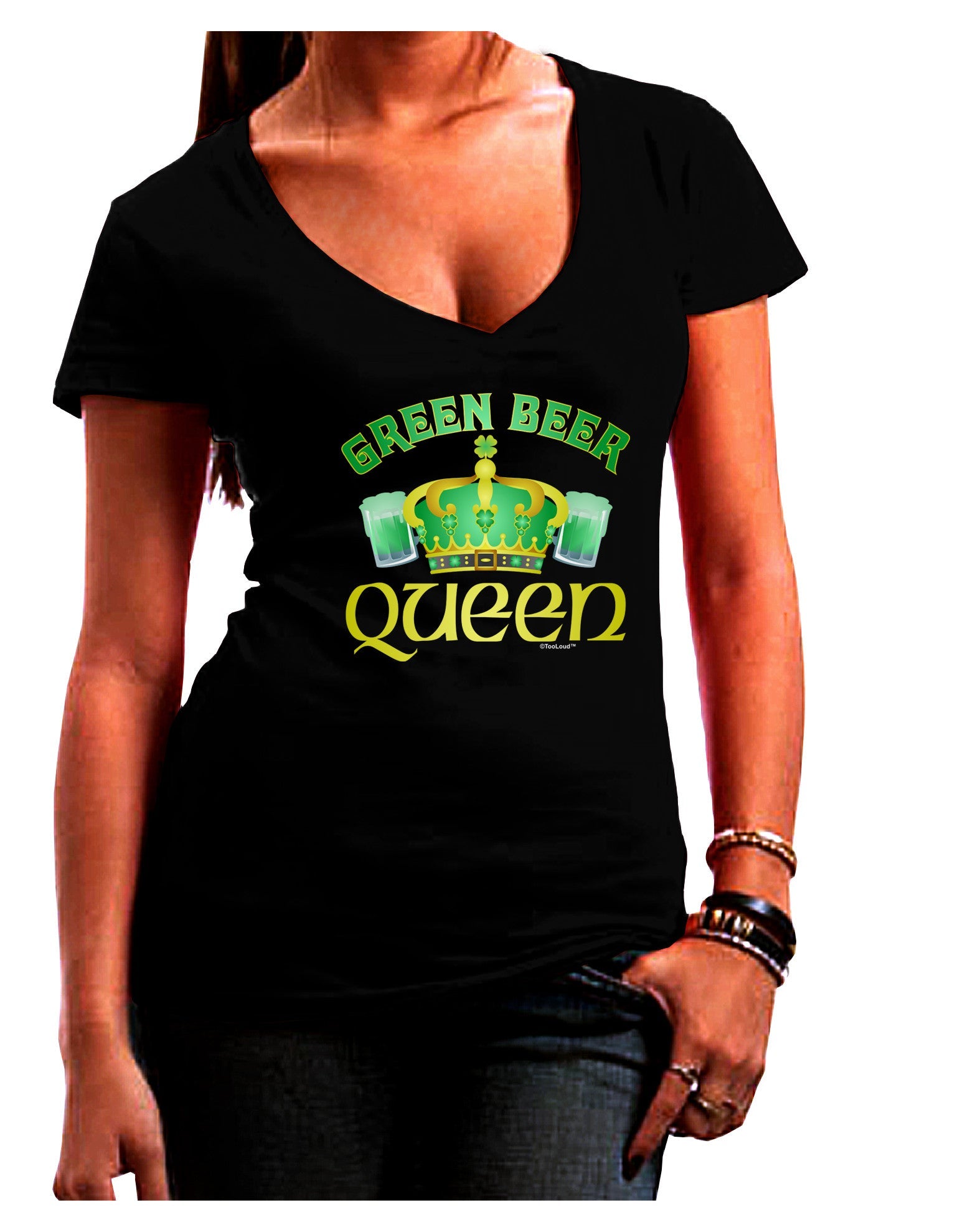 Green Beer Queen Womens V-Neck Dark T-Shirt-Womens V-Neck T-Shirts-TooLoud-Black-Juniors Fitted Small-Davson Sales