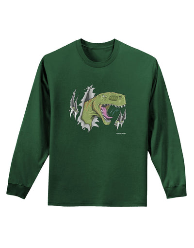 Green Dinosaur Breaking Free Adult Long Sleeve Dark T-Shirt by TooLoud-TooLoud-Dark-Green-Small-Davson Sales