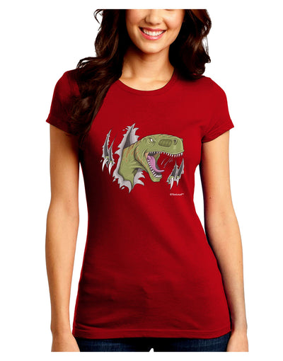 Green Dinosaur Breaking Free Juniors Crew Dark T-Shirt by TooLoud-T-Shirts Juniors Tops-TooLoud-Red-Juniors Fitted Small-Davson Sales