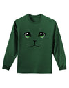 Green-Eyed Cute Cat Face Adult Long Sleeve Dark T-Shirt-TooLoud-Dark-Green-Small-Davson Sales