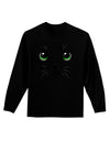 Green-Eyed Cute Cat Face Adult Long Sleeve Dark T-Shirt-TooLoud-Black-Small-Davson Sales