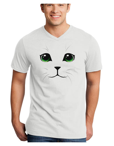 Green-Eyed Cute Cat Face Adult V-Neck T-shirt
