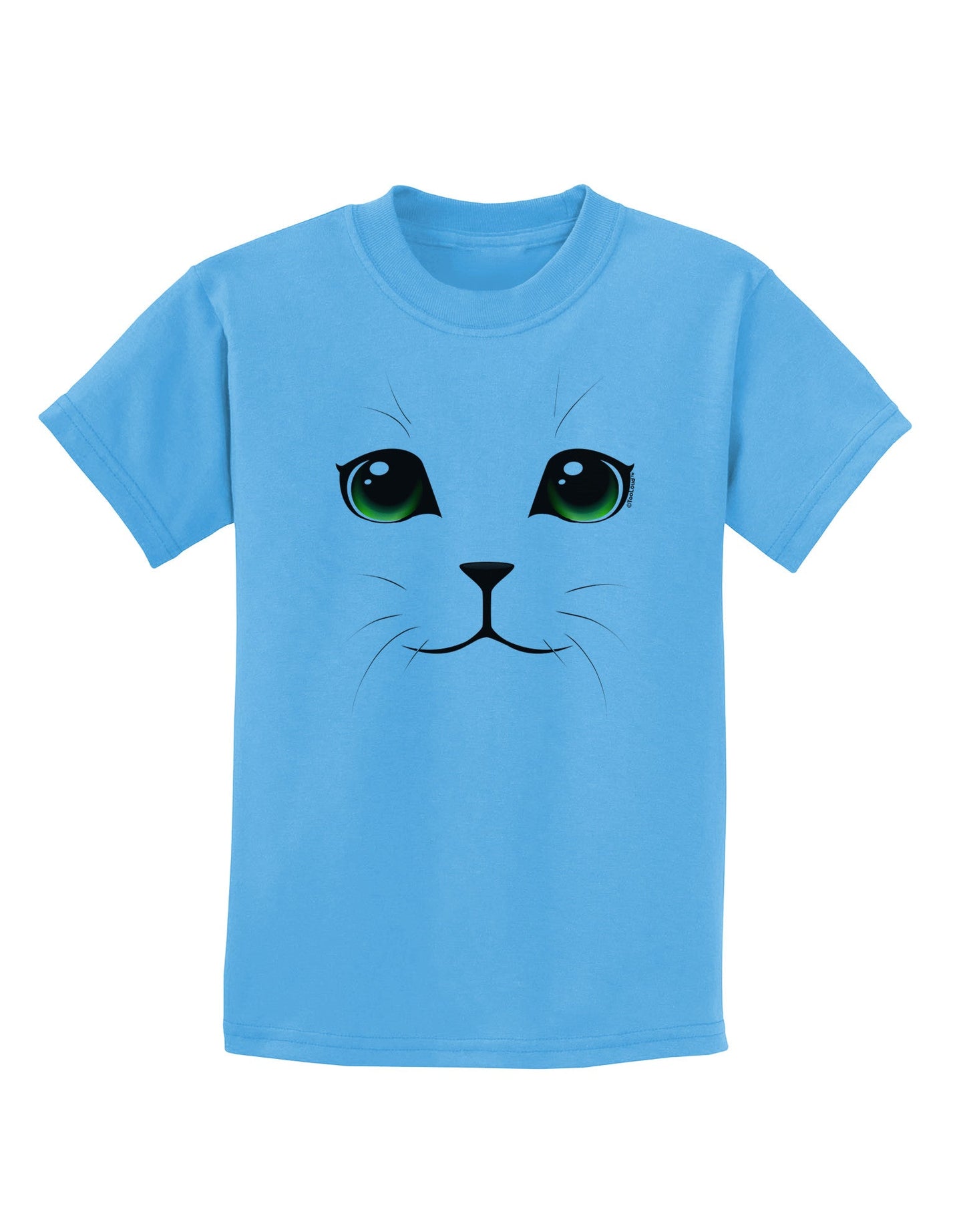 Green-Eyed Cute Cat Face Childrens T-Shirt-Childrens T-Shirt-TooLoud-Aquatic-Blue-X-Small-Davson Sales