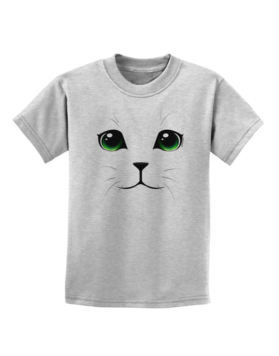 Green-Eyed Cute Cat Face Childrens T-Shirt-Childrens T-Shirt-TooLoud-AshGray-X-Small-Davson Sales