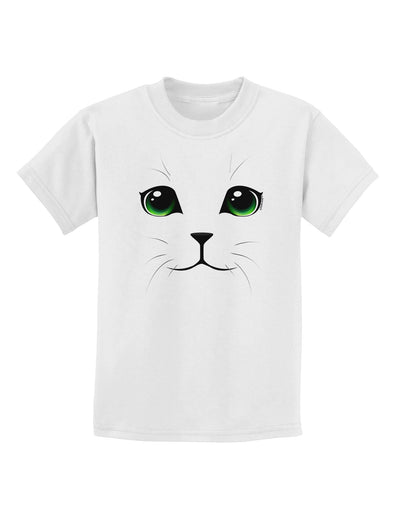 Green-Eyed Cute Cat Face Childrens T-Shirt-Childrens T-Shirt-TooLoud-White-X-Small-Davson Sales