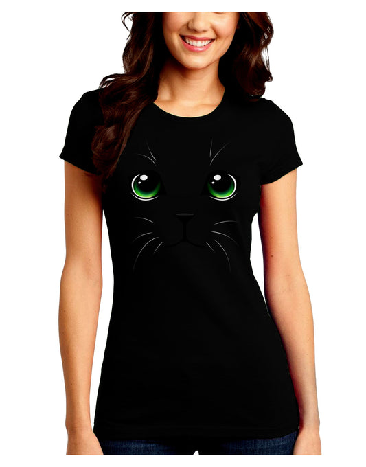 Green-Eyed Cute Cat Face Juniors Petite Crew Dark T-Shirt-T-Shirts Juniors Tops-TooLoud-Black-Juniors Fitted Small-Davson Sales