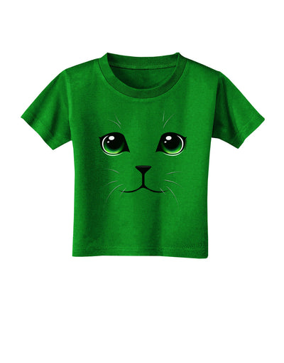 Green-Eyed Cute Cat Face Toddler T-Shirt Dark