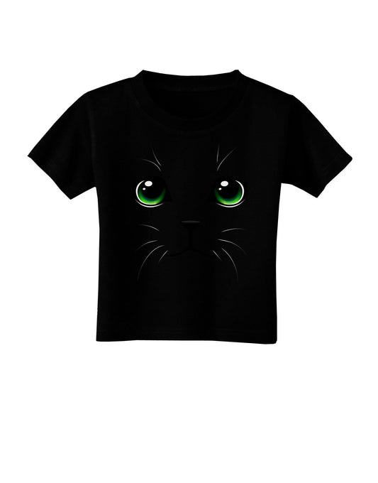 Green-Eyed Cute Cat Face Toddler T-Shirt Dark-Toddler T-Shirt-TooLoud-Black-2T-Davson Sales