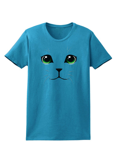 Green-Eyed Cute Cat Face Womens Dark T-Shirt-TooLoud-Turquoise-X-Small-Davson Sales