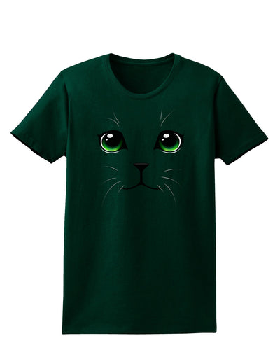 Green-Eyed Cute Cat Face Womens Dark T-Shirt-TooLoud-Forest-Green-Small-Davson Sales