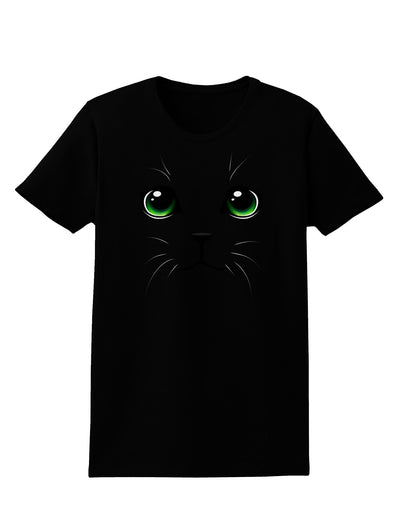 Green-Eyed Cute Cat Face Womens Dark T-Shirt-TooLoud-Black-X-Small-Davson Sales