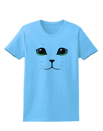 Green-Eyed Cute Cat Face Womens T-Shirt-Womens T-Shirt-TooLoud-Aquatic-Blue-X-Small-Davson Sales