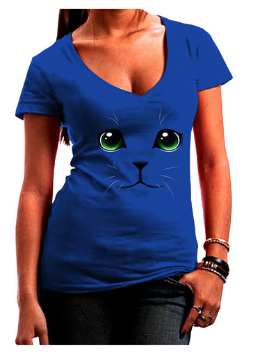 Green-Eyed Cute Cat Face Womens V-Neck Dark T-Shirt-Womens V-Neck T-Shirts-TooLoud-Royal-Blue-Juniors Fitted Small-Davson Sales