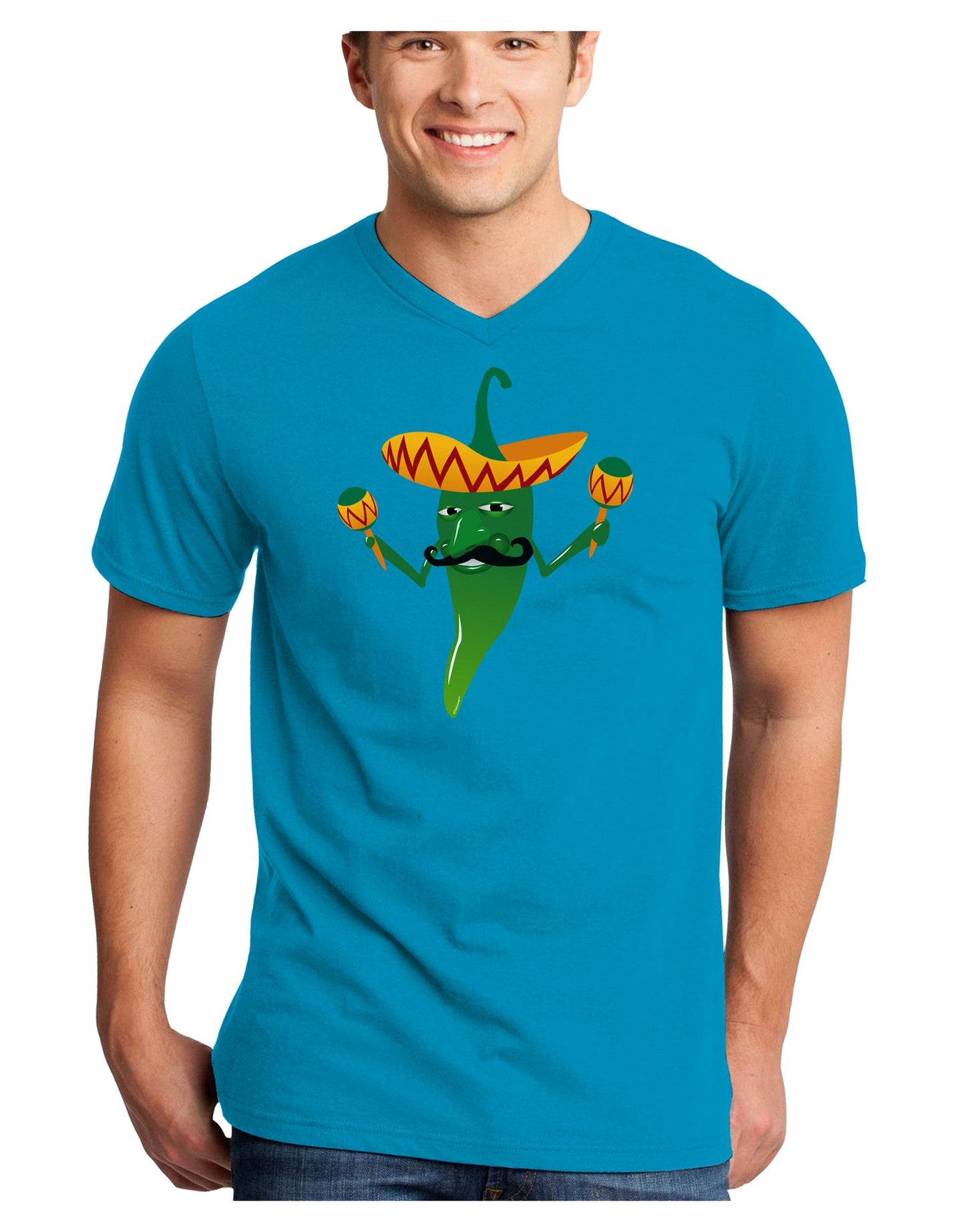 Green Hot Mexican Chili Pepper Adult Dark V-Neck T-Shirt-Mens V-Neck T-Shirt-TooLoud-Turquoise-Small-Davson Sales