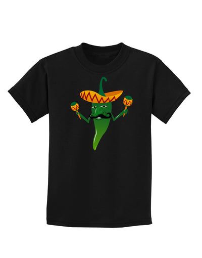 Green Hot Mexican Chili Pepper Childrens Dark T-Shirt-Childrens T-Shirt-TooLoud-Black-X-Small-Davson Sales