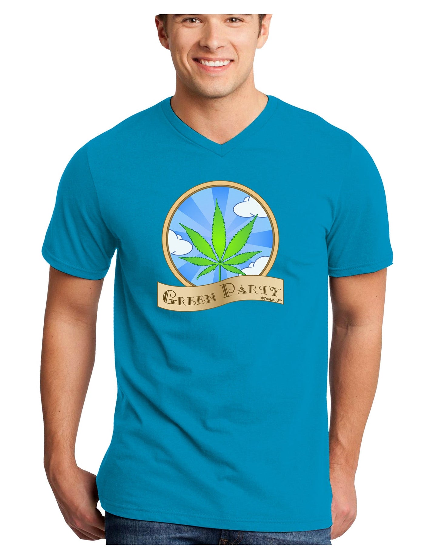 Green Party Symbol Adult Dark V-Neck T-Shirt-TooLoud-Turquoise-Small-Davson Sales
