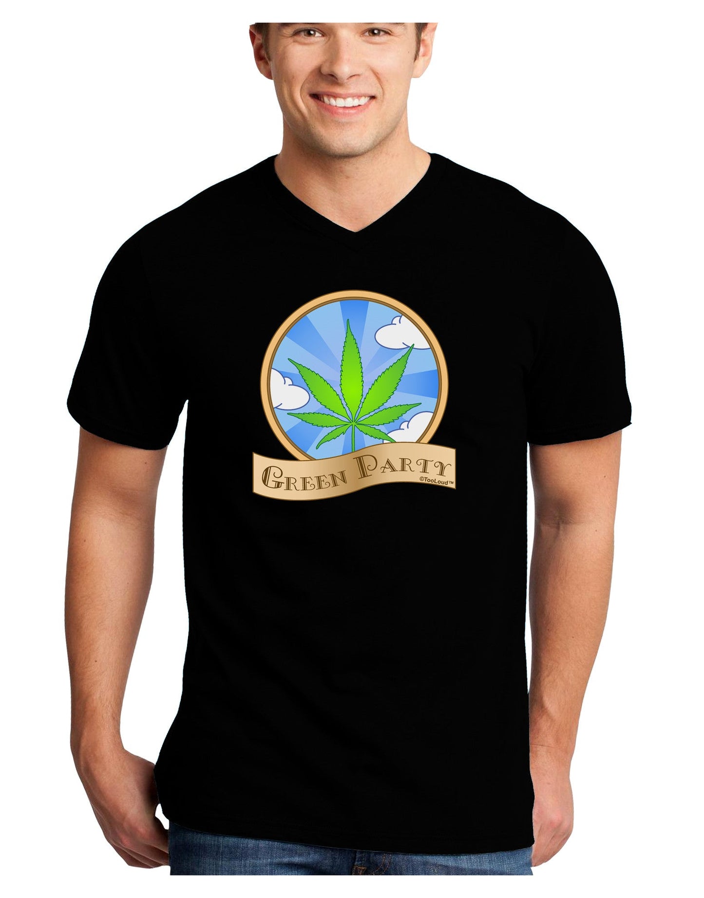 Green Party Symbol Adult Dark V-Neck T-Shirt-TooLoud-Black-Small-Davson Sales