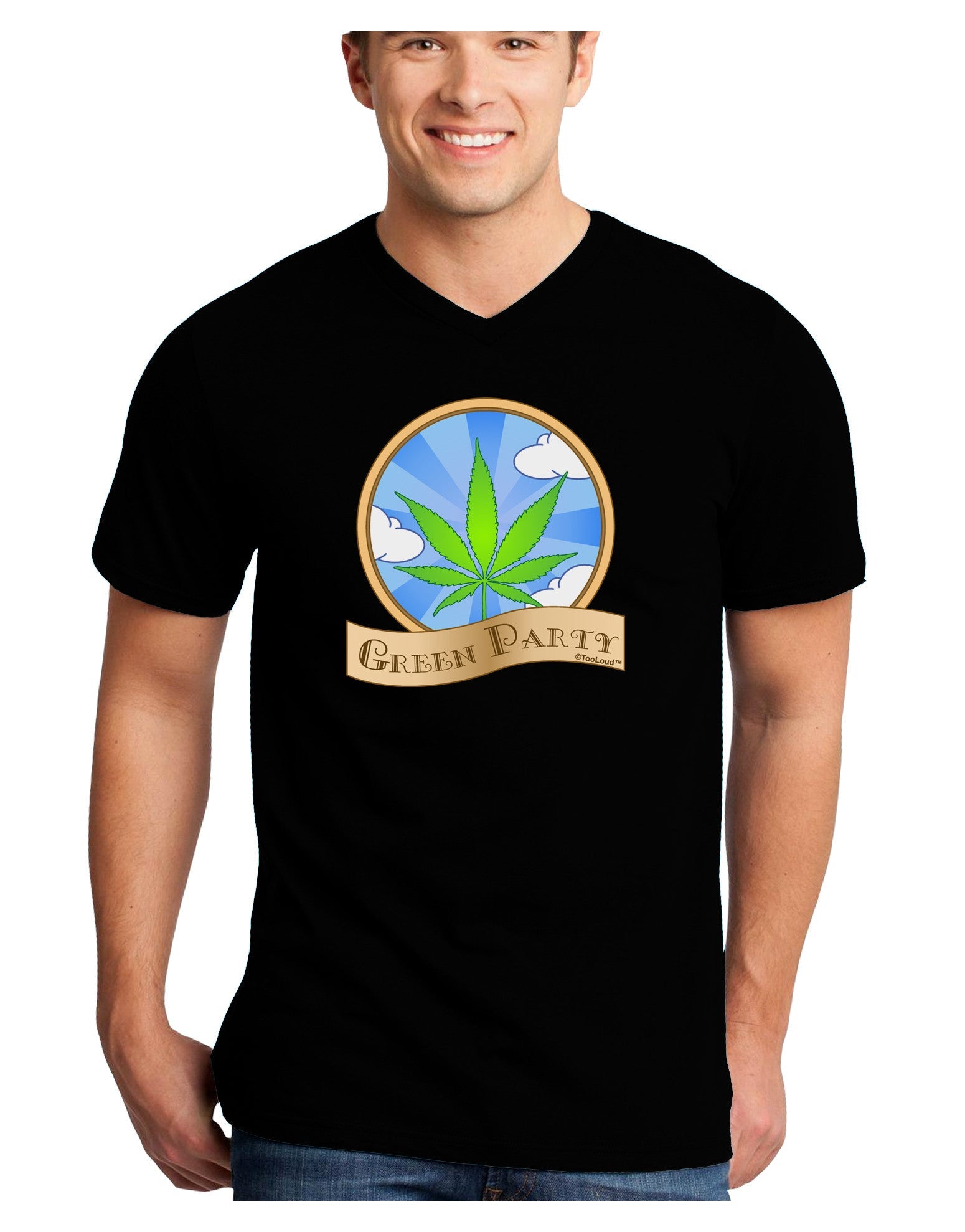Green Party Symbol Adult Dark V-Neck T-Shirt-TooLoud-Black-Small-Davson Sales