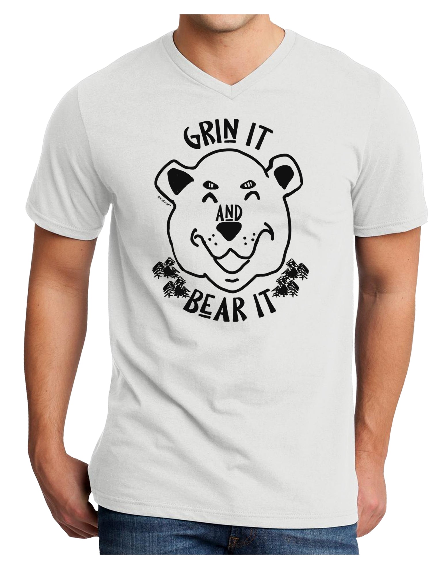 Grin and bear it Adult V-Neck T-shirt-Mens V-Neck T-Shirt-TooLoud-White-Small-Davson Sales