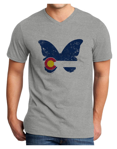 Grunge Colorado Butterfly Flag Adult V-Neck T-shirt-Mens T-Shirt-TooLoud-HeatherGray-Small-Davson Sales