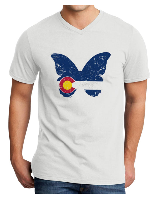 Grunge Colorado Butterfly Flag Adult V-Neck T-shirt-Mens T-Shirt-TooLoud-White-Small-Davson Sales