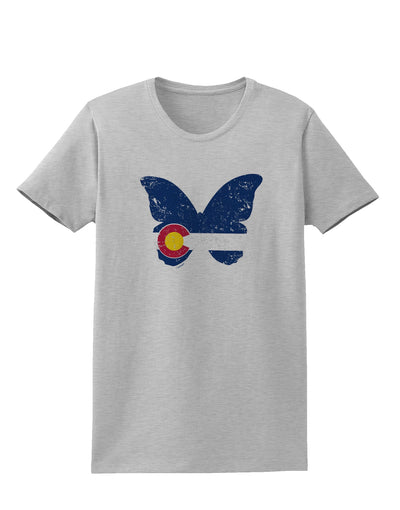 Grunge Colorado Butterfly Flag Womens T-Shirt-Womens T-Shirt-TooLoud-AshGray-X-Small-Davson Sales