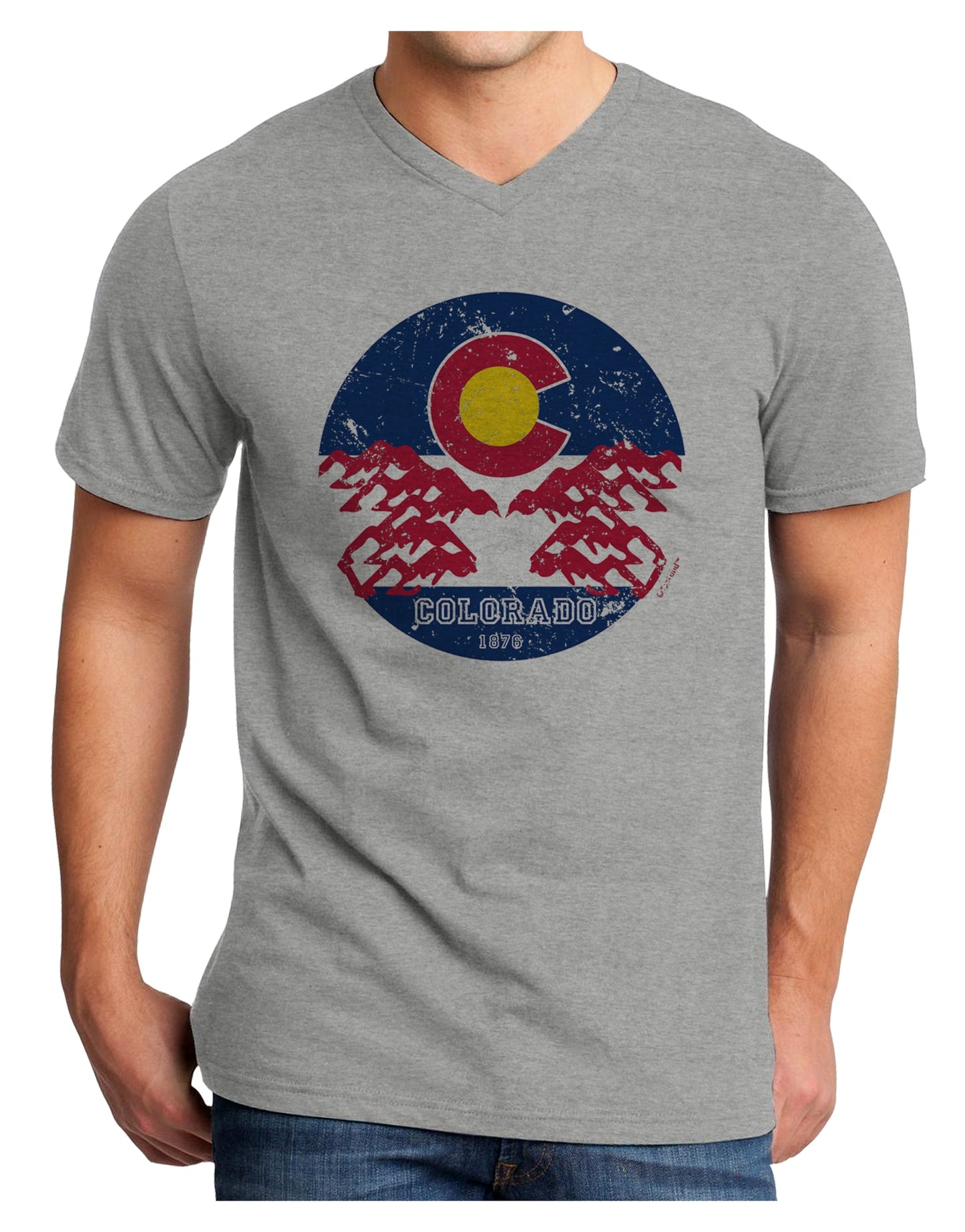 Grunge Colorado Emblem Flag Adult V-Neck T-shirt-Mens T-Shirt-TooLoud-HeatherGray-Small-Davson Sales